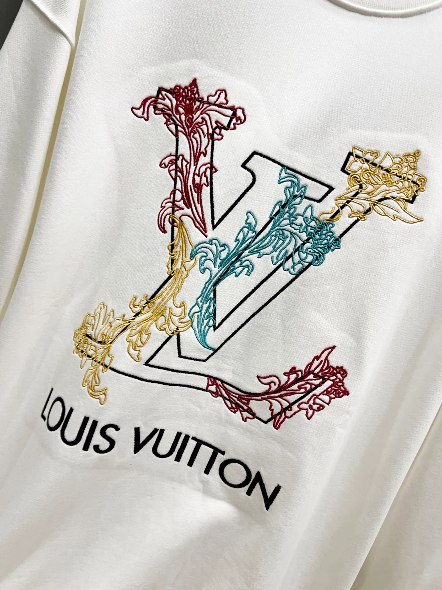 🅿️290 1v Louis* 2025 autumn and winter new style, customized 430g double yarn fabric, round neck long-sleeved sweatshirt, classic three-dimensional embroidery design, high-end version! The same loose version for men and women S M L XL XXL five sizes color black white